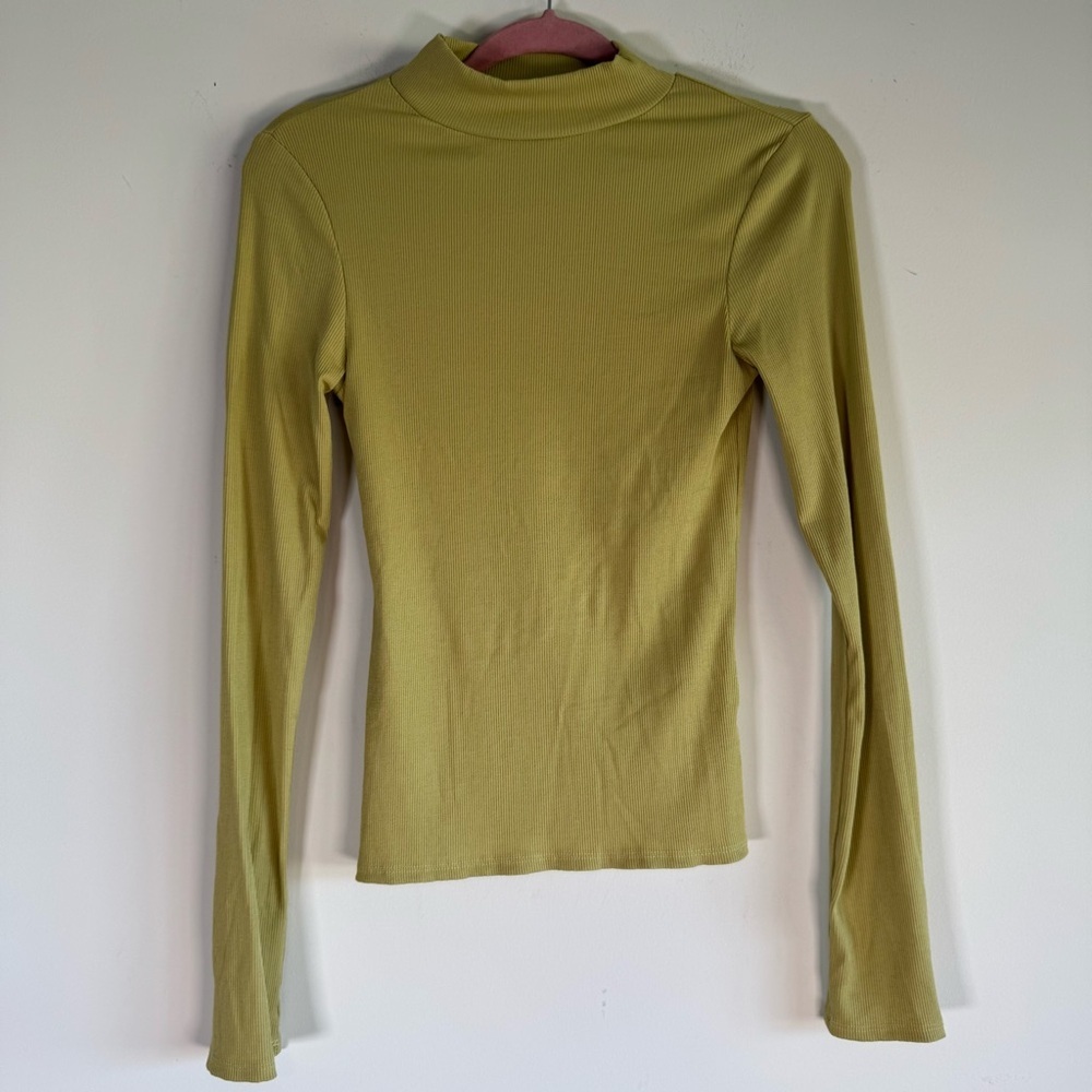 Anthropologie By Together chartreuse ribbed turtleneck long sleeve top small